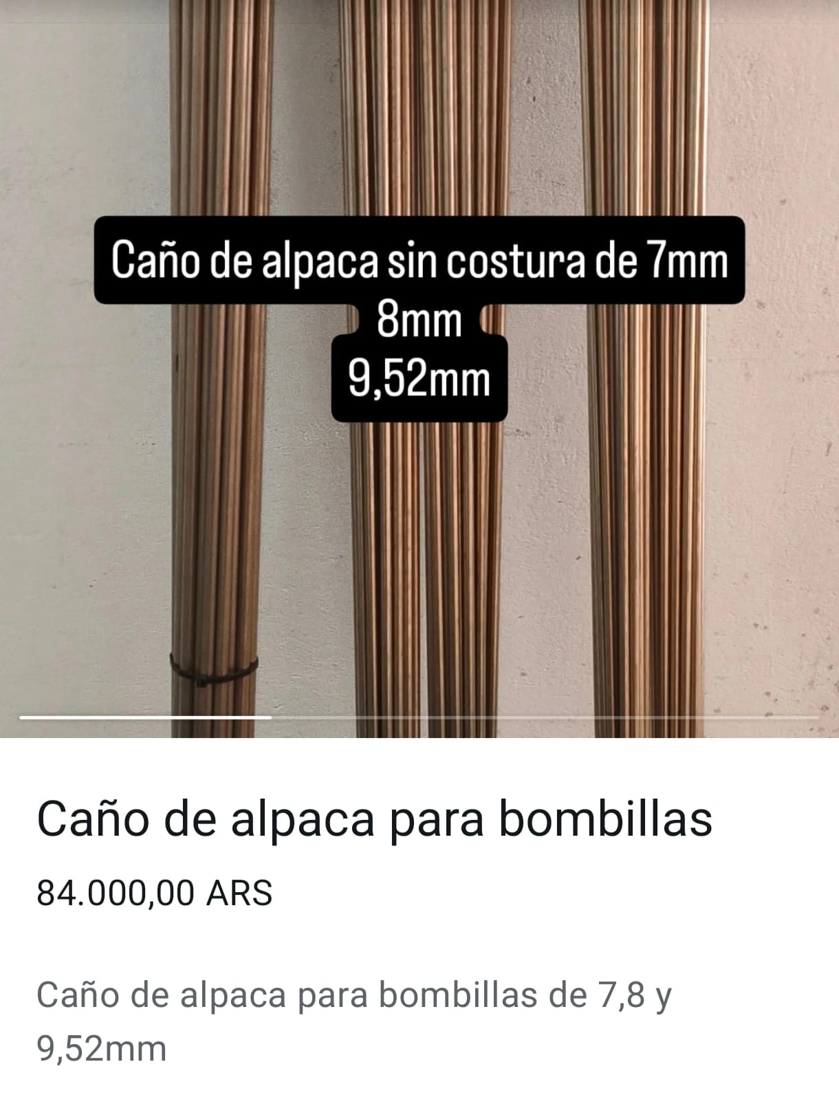 Caño de alpaca de 7,8 y 9,52mm